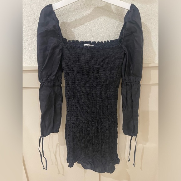 Reformation Hilary Black Smocked Mini Dress Size M - Picture 6 of 16